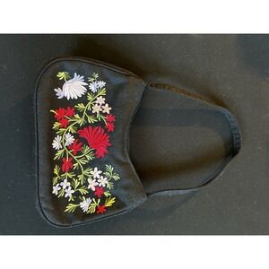 Black Floral Embroidered Mini Bag Purse Y2K Evening‎ Party
